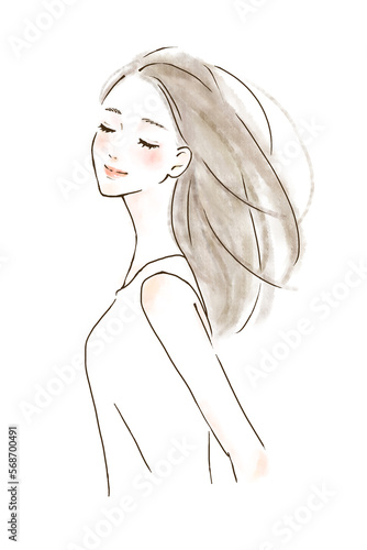 Obraz na płótnie ドライヤーの風にあたる女性のイラスト シンプル w salonie