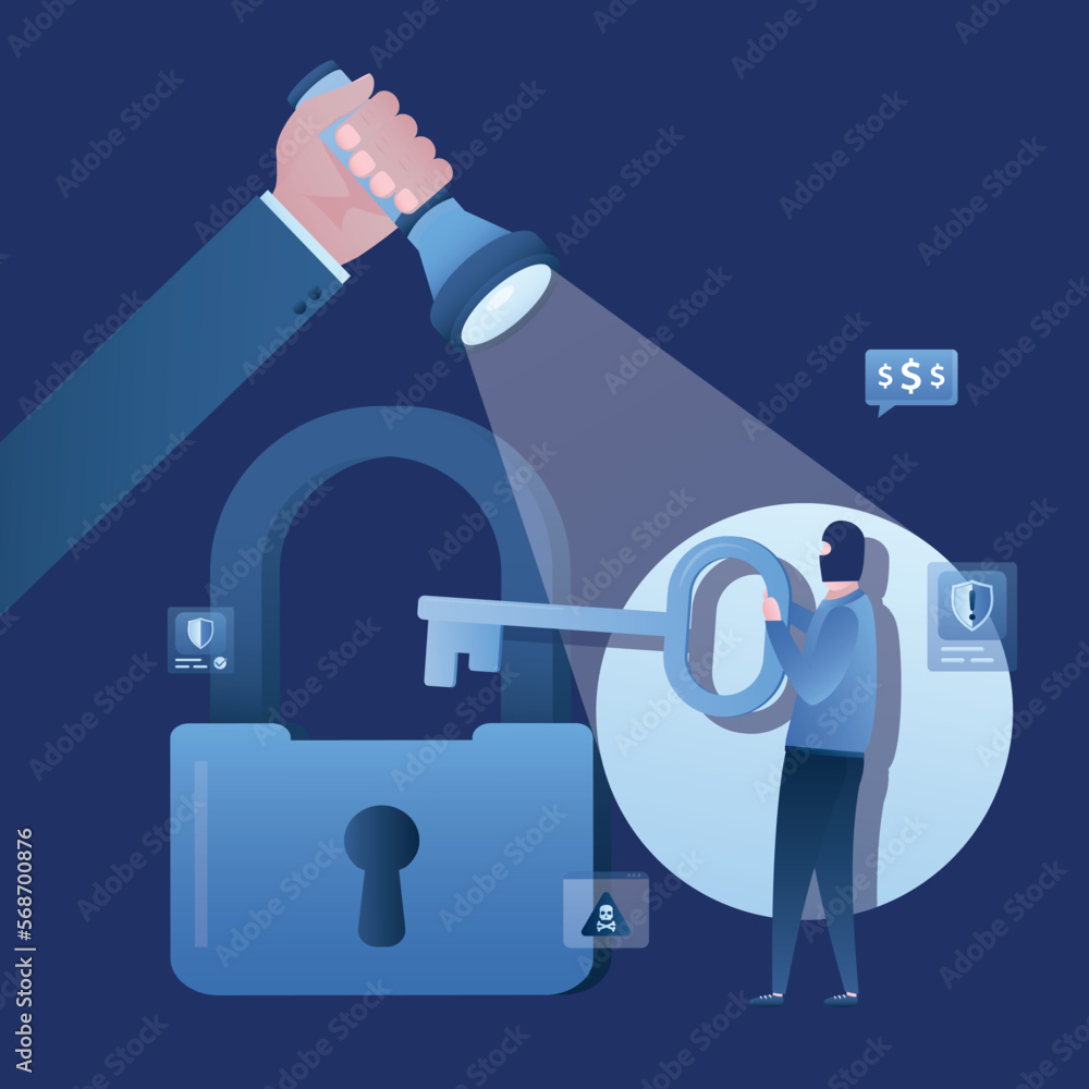 Data protection, effective antivirus. Big hand use flashlight and ...