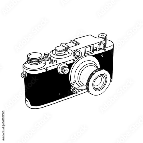 Film camera Retro collection photo equipment Hand drawn line art Illustration