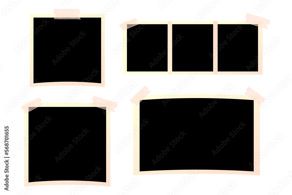 Set photo frame paper empty in cartoon style for memories, scrapbook or decoration isolated on white background. Set photo frame paper empty in cartoon style for memories, scrapbook or decoration isolated on white background.