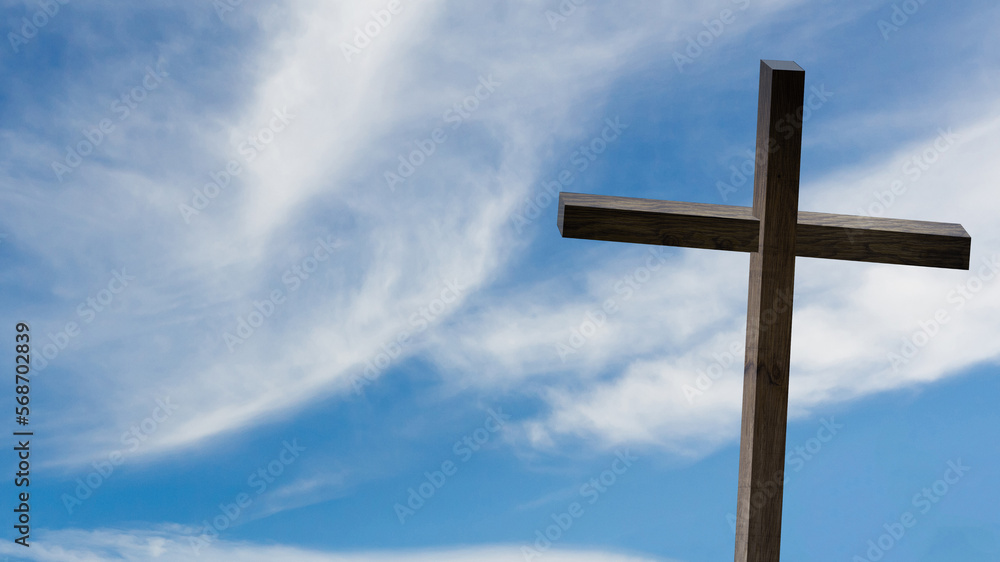 Jesus Christ cross. Easter, resurrection concept. Christian wooden cross on a background with dramatic lighting, colorful mountain sunset, dark clouds and sky, sunbeams. Jesus Christ cross. Easter, resurrection concept. Christian wooden cross on a background with dramatic lighting, colorful mountain sunset, dark clouds and sky, sunbeams.