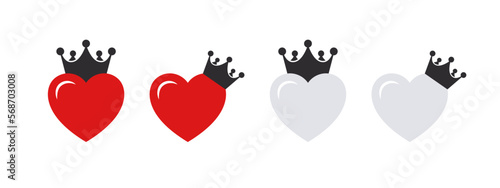 Heart icons with crowns. Symbols of love. Emoticons hearts. Vector images