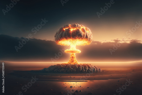3d illustration of a nuclear explosion in a desert
