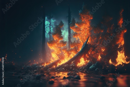 3d illustration of a burning forest