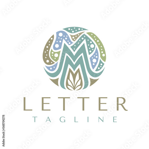 Circle natural M letter logo design template.