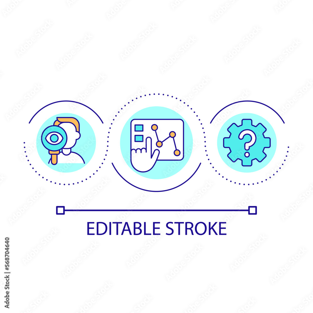 Data analysing process loop concept icon. Studying and collecting information. Business work abstract idea thin line illustration. Isolated outline drawing. Editable stroke. Arial font used Data analysing process loop concept icon. Studying and collecting information. Business work abstract idea thin line illustration. Isolated outline drawing. Editable stroke. Arial font used