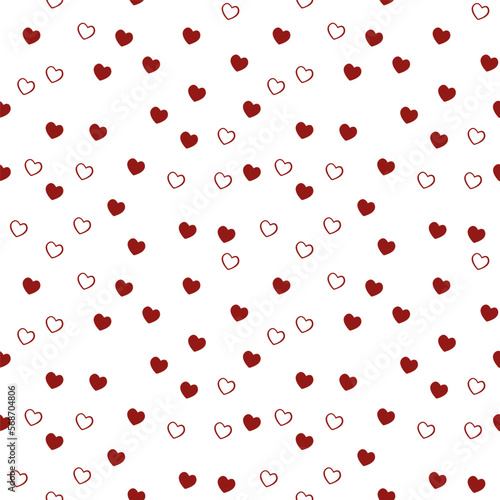 Seamless vector pattern of red heart unstable movement on white background