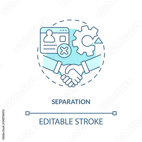 Separation turquoise concept icon. Termination by mutual agreement. IT staffing abstract idea thin line illustration. Isolated outline drawing. Editable stroke. Arial, Myriad Pro-Bold fonts used