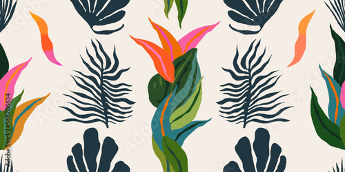 Abstract modern botanical ethnic style pattern. Collage contemporary print. Fashionable template for design. 