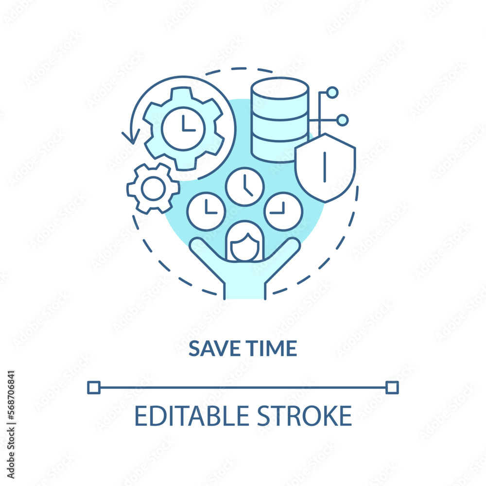 Save time turquoise concept icon. Focus on important process. IT staffing service abstract idea thin line illustration. Isolated outline drawing. Editable stroke. Arial, Myriad Pro-Bold fonts used Save time turquoise concept icon. Focus on important process. IT staffing service abstract idea thin line illustration. Isolated outline drawing. Editable stroke. Arial, Myriad Pro-Bold fonts used