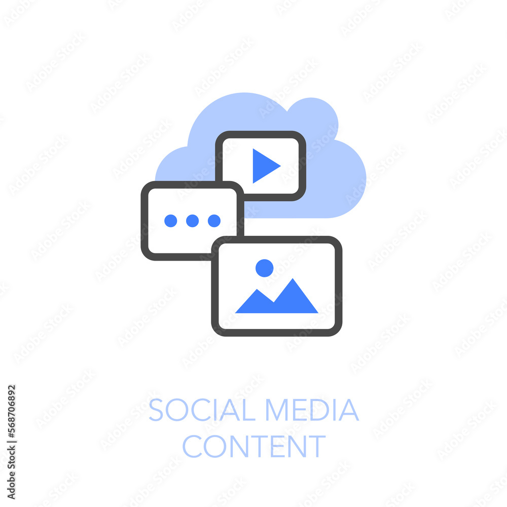 Simple visualised social media content icon symbol with a cloud and digital media content. Simple visualised social media content icon symbol with a cloud and digital media content.
