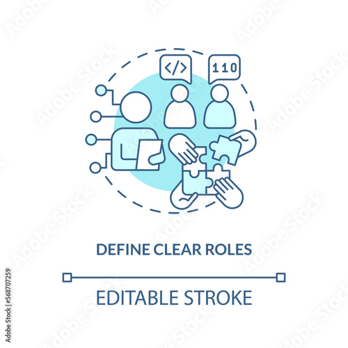 Define clear roles turquoise concept icon. Job description. IT staffing tip abstract idea thin line illustration. Isolated outline drawing. Editable stroke. Arial, Myriad Pro-Bold fonts used © bsd studio