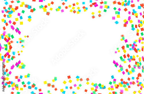 Festive overlay. Colorful explosion of confetti. Multicolored party decorations. Concept for Carnival, Christmas, New year, Valentines day or birthdays. Transparent background.