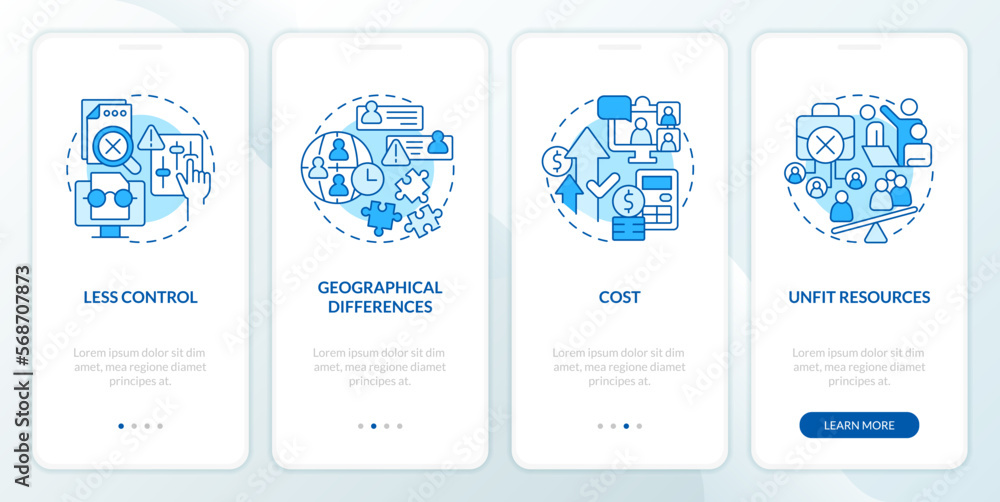 IT staffing service disadvantages blue onboarding mobile app screen ...