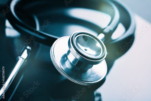 Close up of stethoscope on a black background