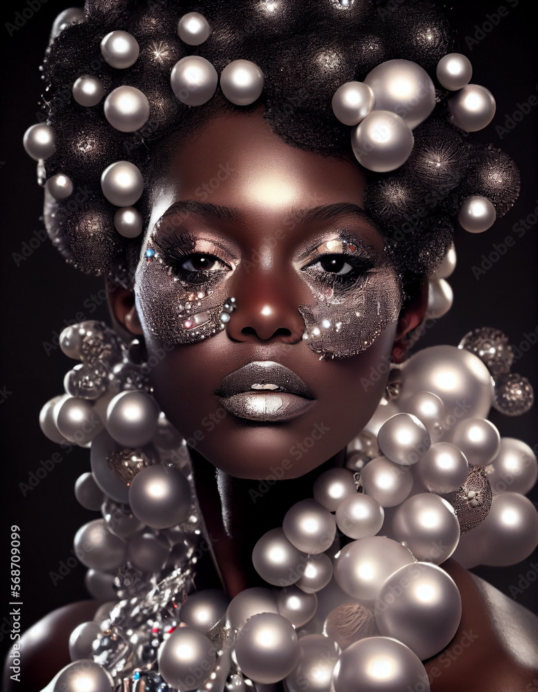 fashionable portrait of a beautiful African American woman with wedding makeup fashionable portrait of a beautiful African American woman with wedding makeup