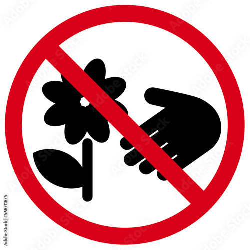 Do not pick flowers or touch plants, red prohibited sign