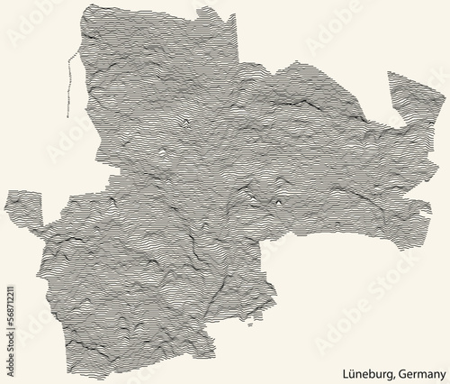 Topographic relief map of the town of LÜNEBURG, GERMANY with black contour lines on vintage beige background