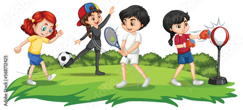 Happy children playing different sports
