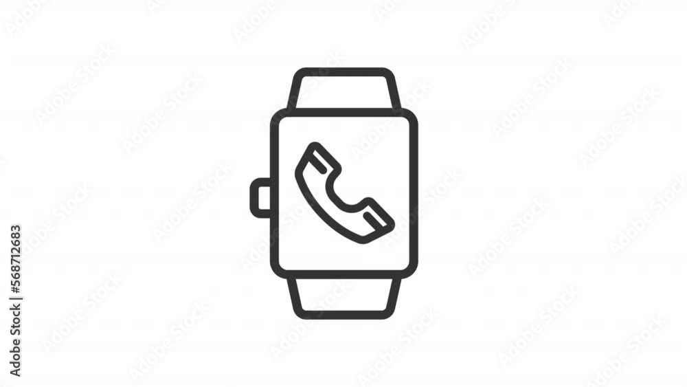 Animated calling watch linear icon. Smartwatch feature. Synchronised with phone. Incoming call. Seamless loop HD video with alpha channel on transparent background. Outline motion graphic animation Animated calling watch linear icon. Smartwatch feature. Synchronised with phone. Incoming call. Seamless loop HD video with alpha channel on transparent background. Outline motion graphic animation