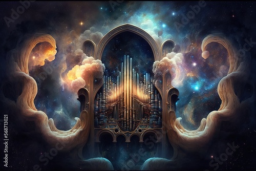 pipe organ in deep space nebula illustration generative ai photo