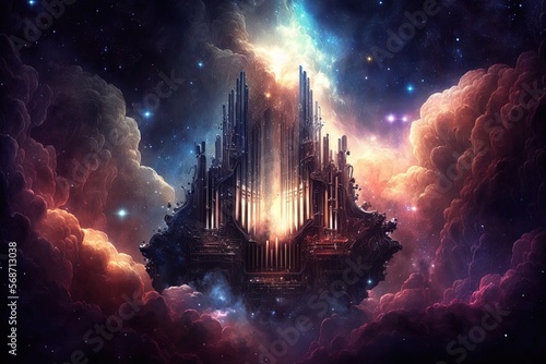 pipe organ in deep space nebula illustration generative ai photo