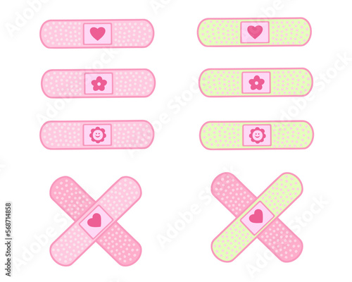 Funny adhesive plaster set. Vector Illustration for backgrounds, covers and packaging. Image can be used for greeting cards, posters, stickers and textile. Isolated on white background.
