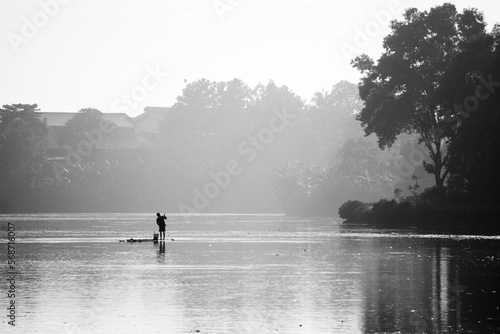 Fishing in the river in the morning