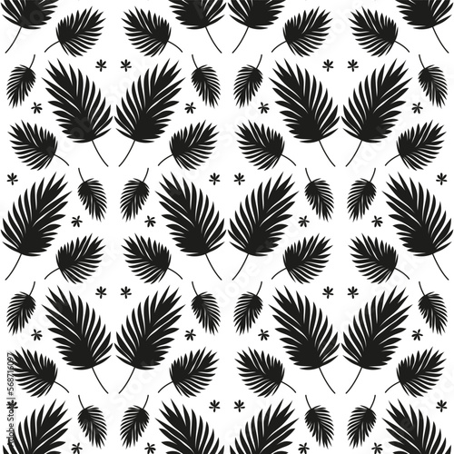 Seamless pattern with monochrome tropical palm leaves. Exotic foliage background.