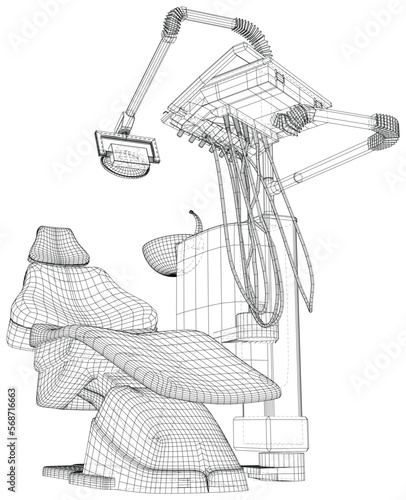 Dentist chair cabinet. Technical illustration wire-frame. Vector rendering of 3d.