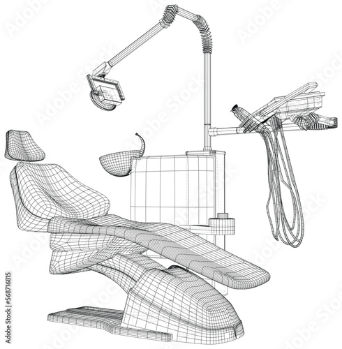 Dental chair on a white background. Wire-frame dentist equipment. EPS10 format. Vector created of 3d.