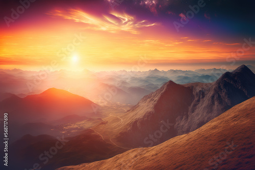 Mountains landscape at sunset  generative ai