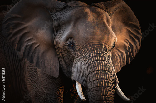 A close-up portrait of a elephant lit by Dark Lighting