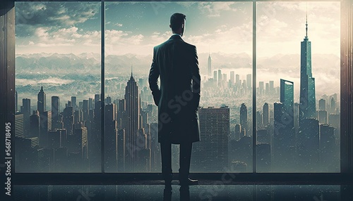 successful business man overlooking the city