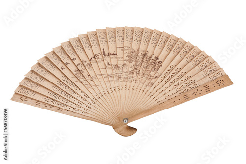 Wooden hand fan isolated on white background