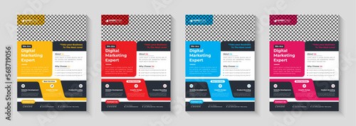 Corporate business flyer template design set with blue, orange, red, and yellow colors. marketing, business proposal, promotion, advertising, publication, acover page. new digital marketing flyer set.