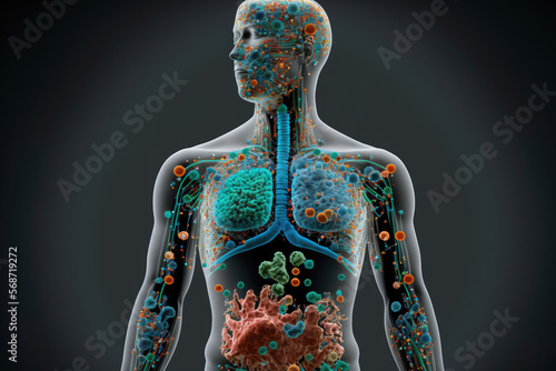 3d illustration of the human microbiome photo
