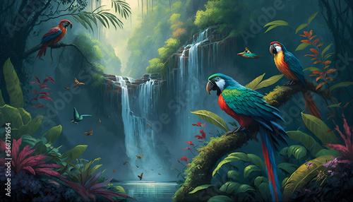 Vibrant Tropical Rainforest with a Majestic Waterfall © haerul