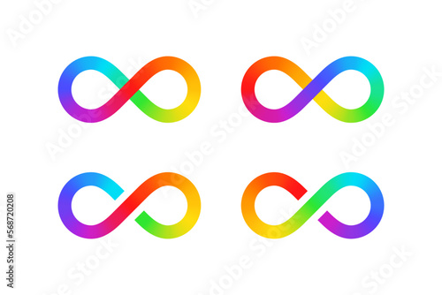 Set rainbow infinity symbols isolated on white background. Vector