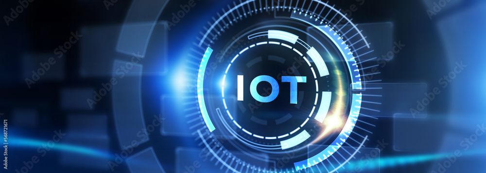 Internet of things - IOT concept. Businessman offer IOT products and solutions. The future of technology. Virtual screen of the future with the inscription: IOT. 3d illustration Internet of things - IOT concept. Businessman offer IOT products and solutions. The future of technology. Virtual screen of the future with the inscription: IOT. 3d illustration