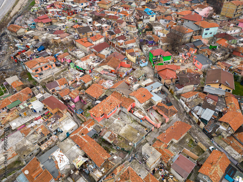 Gypsy slum district of Maksuda in Varna Bulgaria, aerial view