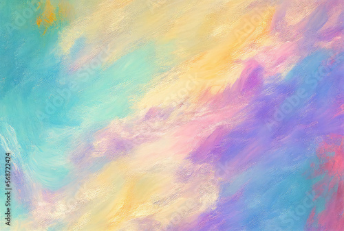 Pastel colors blue, yellow, purple, pink, abstract background with watercolor paints. Generative AI
