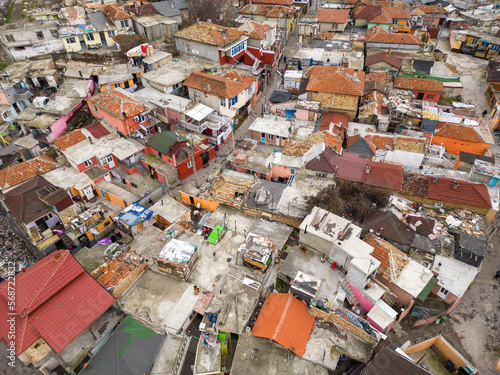 Gypsy slum district of Maksuda in Varna Bulgaria, aerial view photo