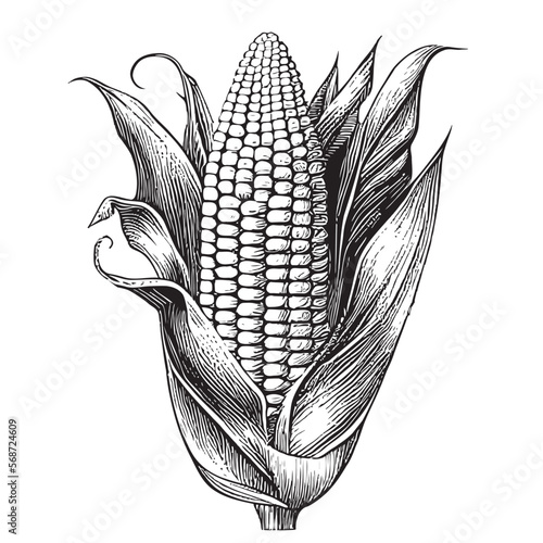 Corn sketch hand drawn in doodle style illustration