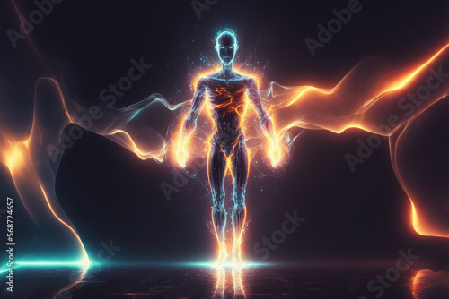 3d illustration of the inner energy of a floating person