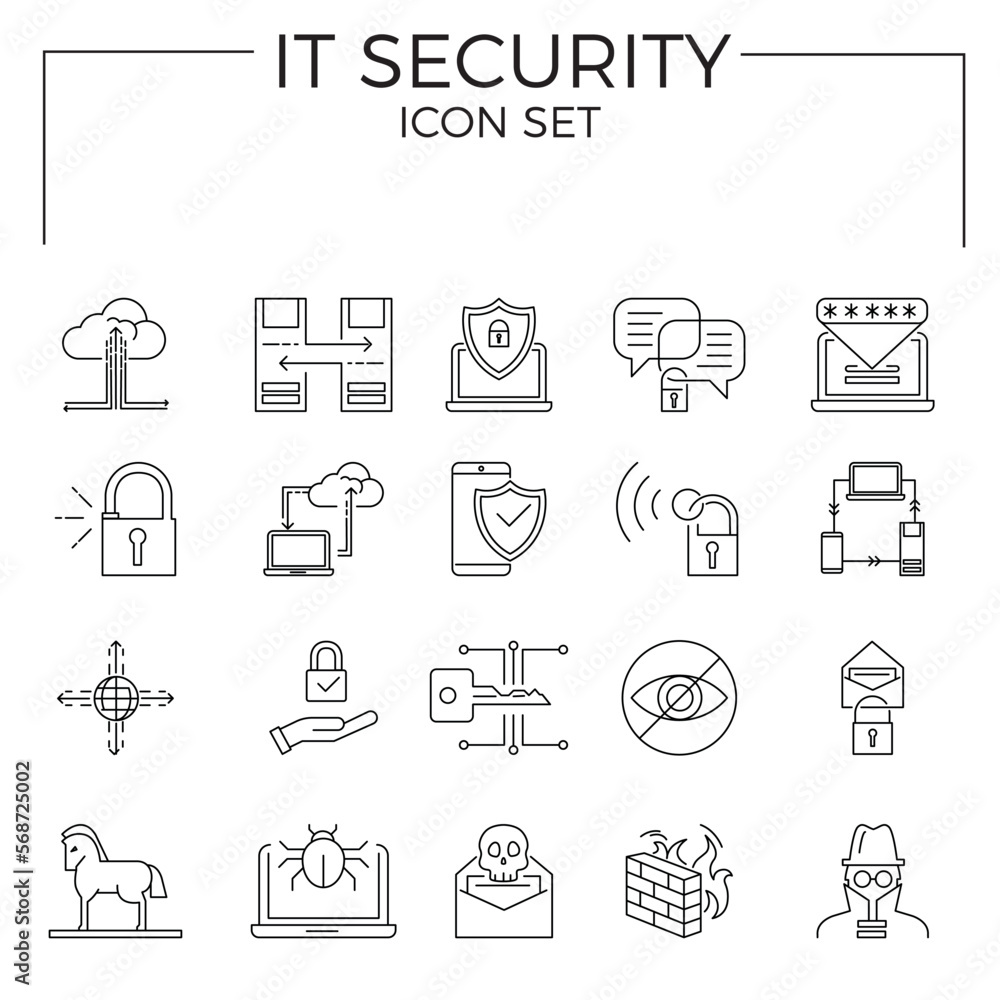 IT Security icon set. Protection and Security Vector Line Icons. Business Data Protection Technology, Cyber Security, Computer Network Protection. IT Security icon set. Protection and Security Vector Line Icons. Business Data Protection Technology, Cyber Security, Computer Network Protection.