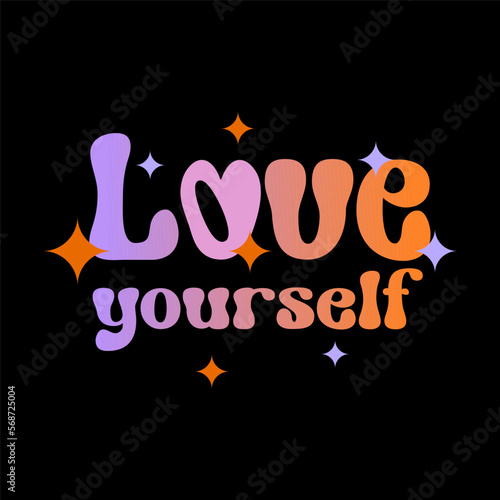 Love yourself text pastel gradient color Groovy style isolated on black