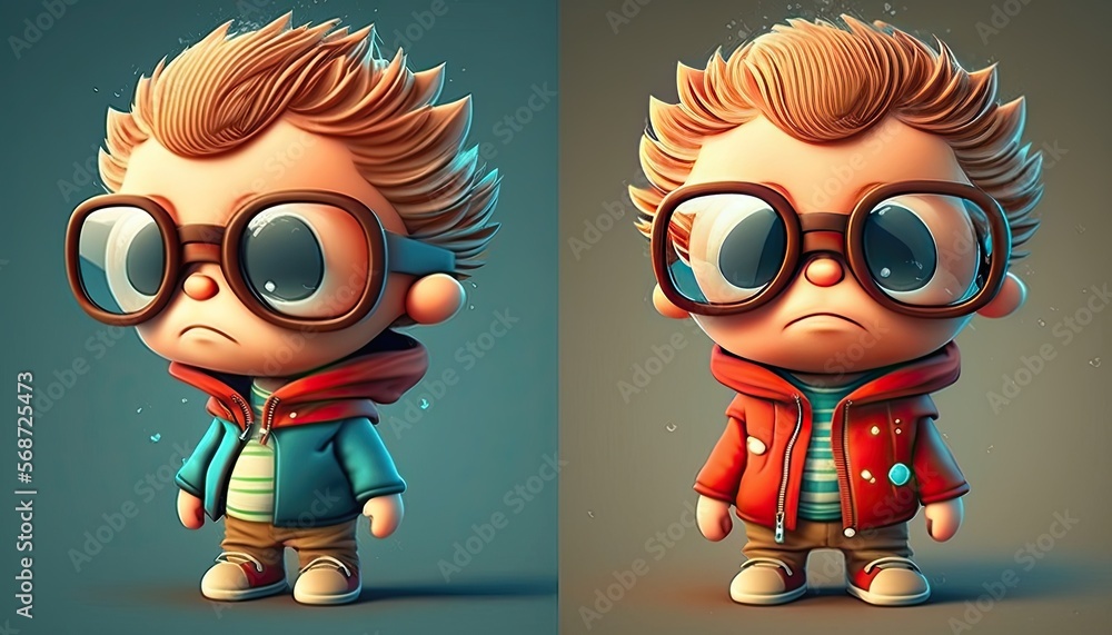 Fototapeta premium Nerd children wearing big glasses on color background. Generative AI