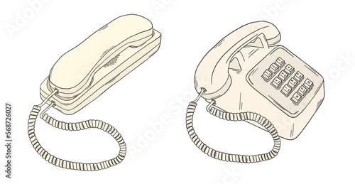 Retro phone doodle. 80s, 90s telephones set. Y2k trendy illustration. Telephone retro technology. 90s and 2000s telephonel. Nostalgia for the 90s.