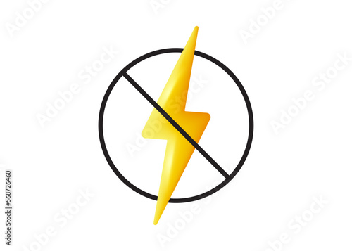 Antistatic material 3d icon. Static electricity lightning bolt sign. No electricity warning symbol. No energy power, voltage or electricity. Antistatic 3d concept icon. Vector illustration